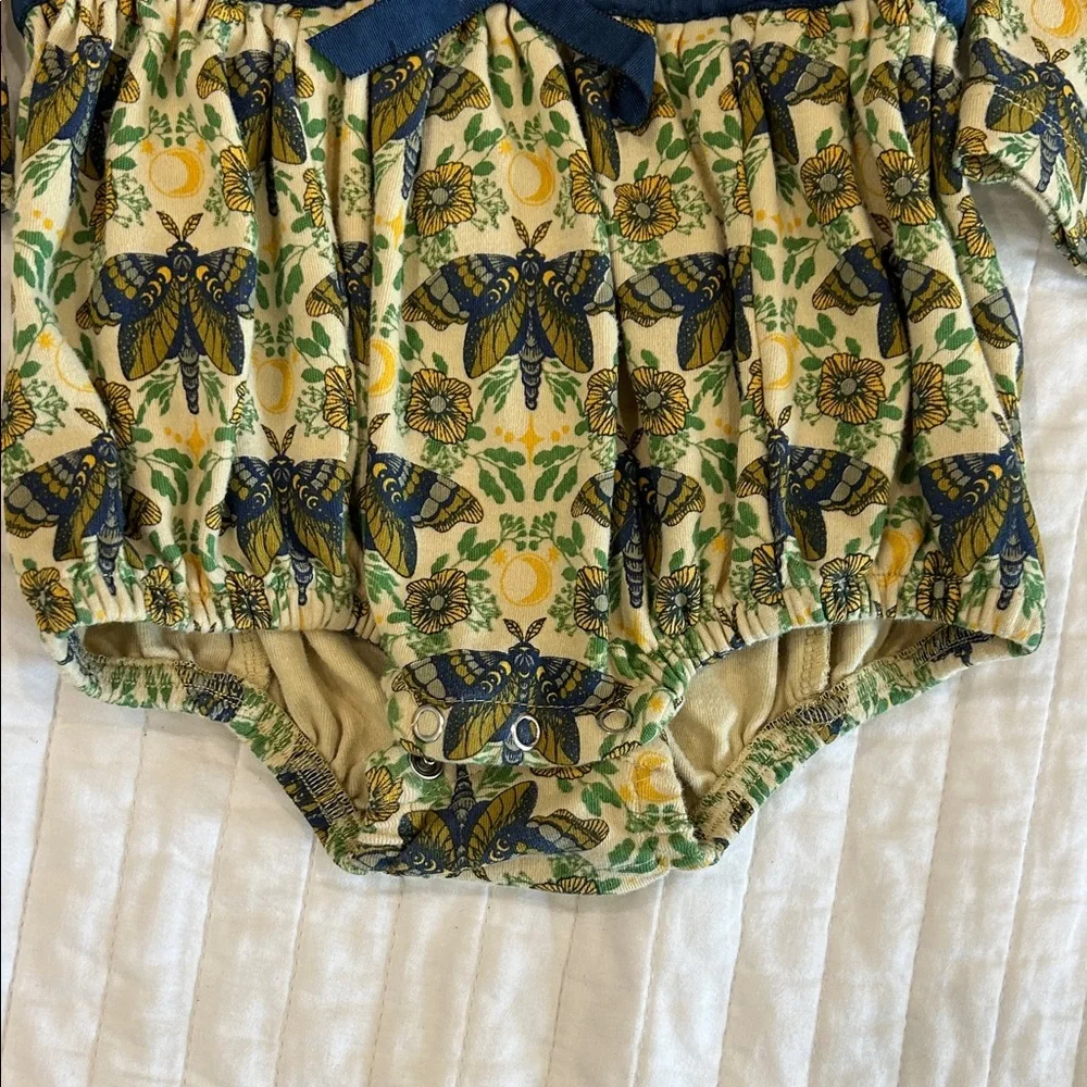 Kate Quinn Insect Print Baby Bubble Romper with Navy Bow - Picture 3 of 5